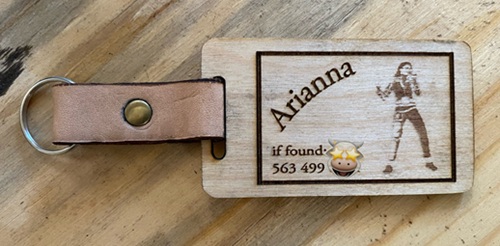 Leather and wood name tag